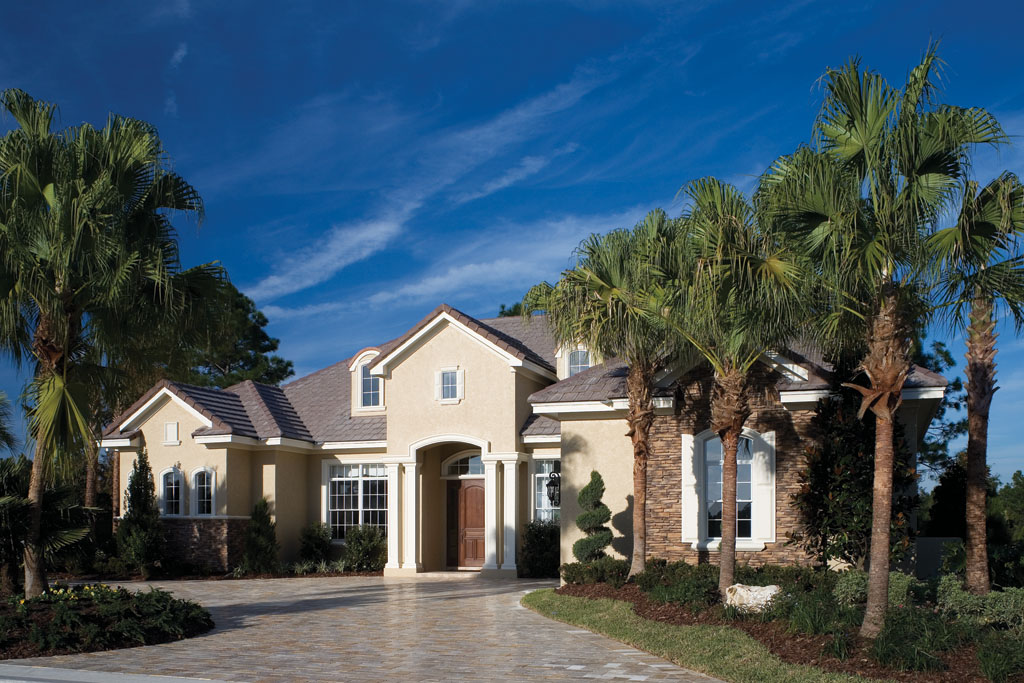 Expensive home with palm trees in florida